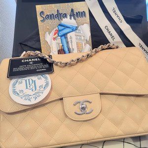 🔥🔥 **PRISTINE** CHANEL DBL Flap BEIGE CAVIAR JUMBO ~ Zeko Certified! 🔥🔥